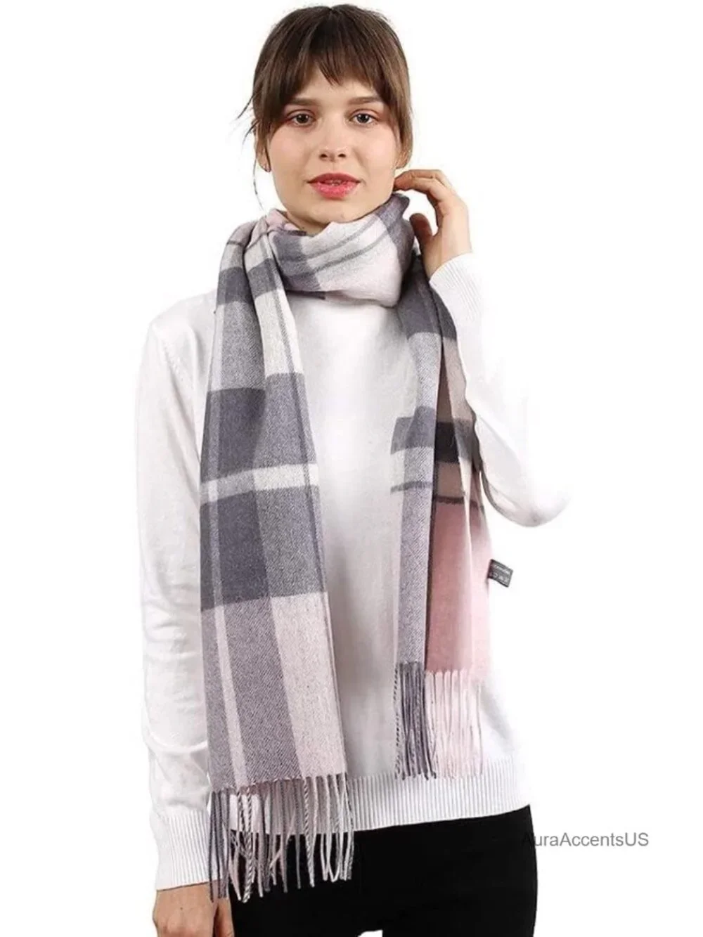 Merino Wool Plaid Scarf Thick Soft Winter Wrap Unisex
